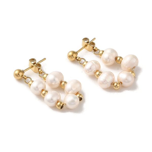 

PandaHall Vacuum Plating 304 Stainless Steel Stud Earrings, with Natural Pearl, Golden, 29.5~30x7mm Pearl