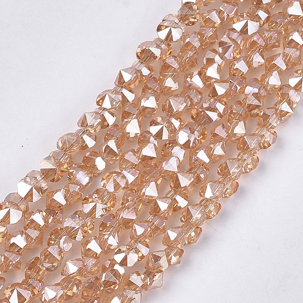 

PandaHall Electroplate Glass Beads Strands, Faceted, Diamond, BurlyWood, 4~4.5x4x3~3.5mm, Hole: 0.8mm, about 100pcs/strand, 11.8 inch Glass..., Orange