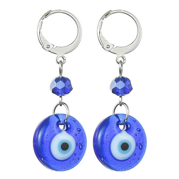 

PandaHall Evil Eye Glass Leverback Earrings, 304 Stainless Steel Dangle Earring for Women, Royal Blue, 42x15mm Glass Evil Eye