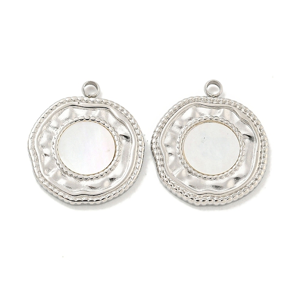 

PandaHall 304 Stainless Steel Pendants, with Shell, Flat Round Charm, Stainless Steel Color, 17x15x1.5mm, Hole: 1.6mm Stainless Steel+Shell...