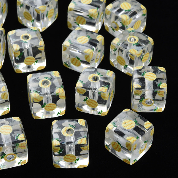 

PandaHall Transparent Printed Acrylic Beads, Square with Fruit Pattern, Fruit Pattern, 16x16x16mm, Hole: 3mm Acrylic Fruit Yellow