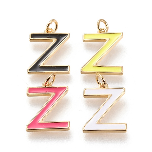 

PandaHall Brass Enamel Pendants, with Jump Ring, Long-Lasting Plated, Real 18K Gold Plated, Letter.Z, Mixed Color, Letter.Z, Z..., Multicolor