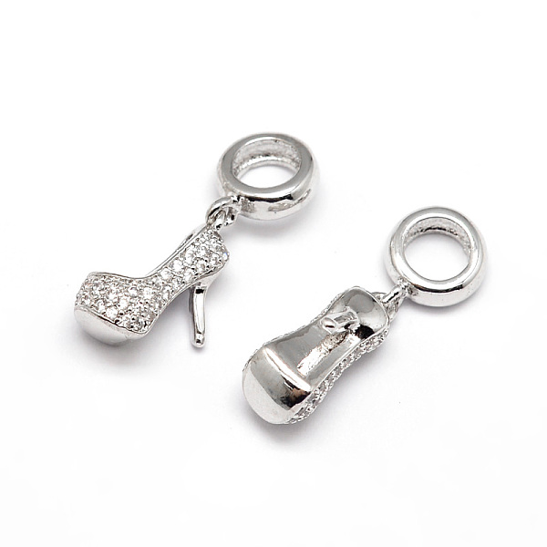

PandaHall Large Hole Brass Micro Pave Cubic Zirconia European Dangle Charms, with High-Heeled Shoes Charms, Lead Free & Nickel Free &..., Clear