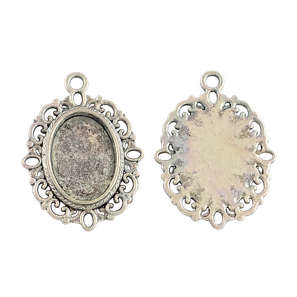 

PandaHall Tibetan Style Alloy Pendant Cabochon Settings, Cadmium Free & Lead Free, Antique Silver, Oval Tray: 18x13mm, 33.5x24x2mm, Hole...