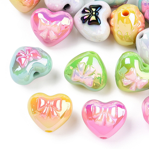 

PandaHall UV Plated Acrylic Beads, Iridescent, Heart with Bowknot, Mixed Color, 15x17.5x14.5mm, Hole: 2.2mm Acrylic Heart Multicolor