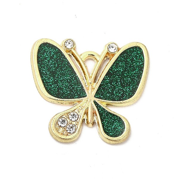 PandaHall Alloy Enamel Pendants, with Glitter Powder and Rhinestone, Cadmium Free & Nickel Free & Lead Free, Golden, Butterfly Charm, Green...