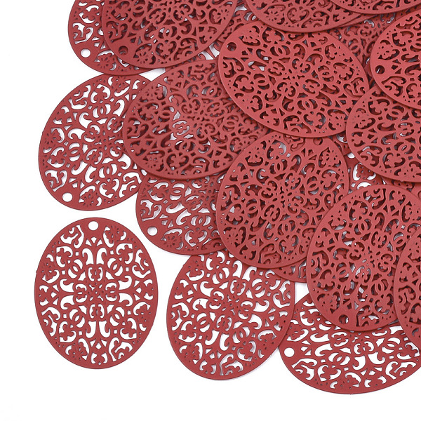 

PandaHall 430 Stainless Steel Filigree Pendants, Spray Painted, Etched Metal Embellishments, Oval, Red, 31x23.5x0.3mm, Hole: 1.8mm Stainless...