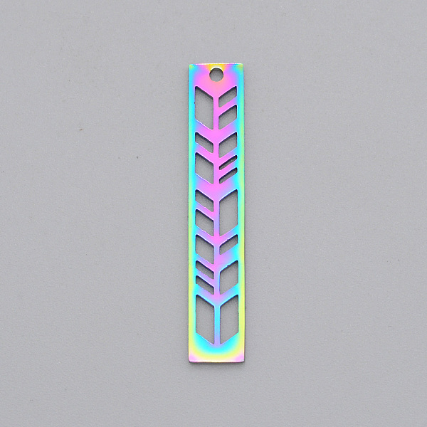 

PandaHall Ion Plating(IP) 201 Stainless Steel Pendants, Laser Cut, Rectangle with Arrow, Rainbow Color, 35x6x1mm, Hole: 1.5mm 201 Stainless...
