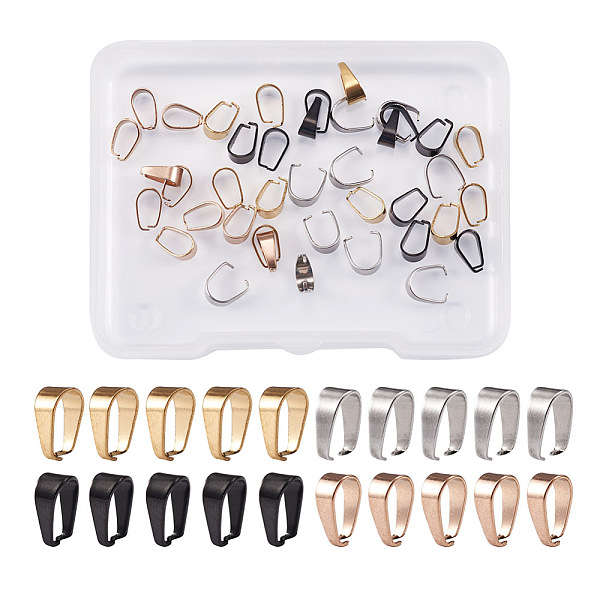 

PandaHall Yilisi 40Pcs 4 Style Vacuum Plating 304 Stainless Steel Snap on Bails, Mixed Color, 7x4x3mm, Inner Size: 6x3mm, 10pcs/color 304...