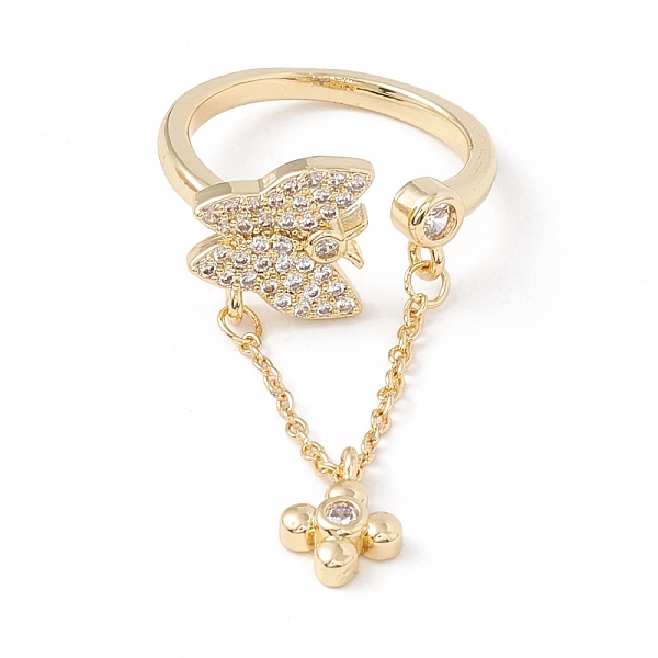 

PandaHall Clear Cubic Zirconia Butterfly with Flower Charm Dangle Open Cuff Ring, Brass Chunky Ring with Safety Chains for Women, Lead Free...