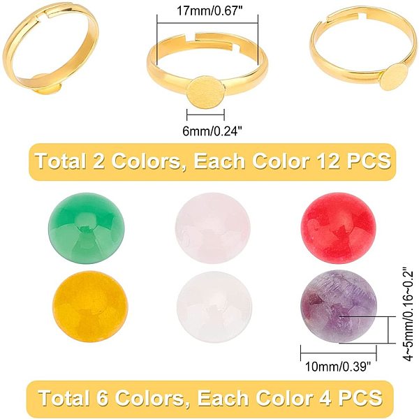 

PandaHall CHGCRAFT DIY Natural Gemstone Finger Ring Making Kits, Including Brass Adjustable Pad Ring Bases, Natural Mixed Stone Cabochons..., Multicolor