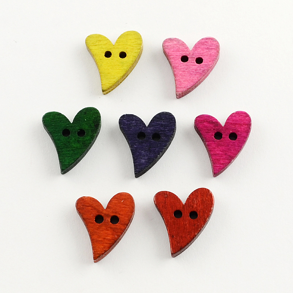 

PandaHall 2-Hole Dyed Wooden Buttons, Heart, Mixed Color, 18x16x4mm, Hole: 2mm Wood Heart Multicolor