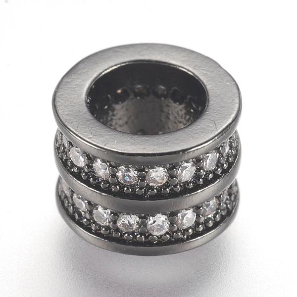 

PandaHall Brass Micro Pave Cubic Zirconia European Beads, Large Hole Beads, Column, Gunmetal, 8x6mm, Hole: 5mm Brass+Cubic Zirconia Column