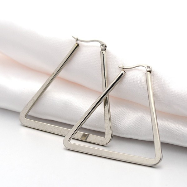 

PandaHall 304 Stainless Steel Angular Hoop Earrings, Stainless Steel Color, 45x41x2mm, Pin: 1x0.6mm 304 Stainless Steel Triangle