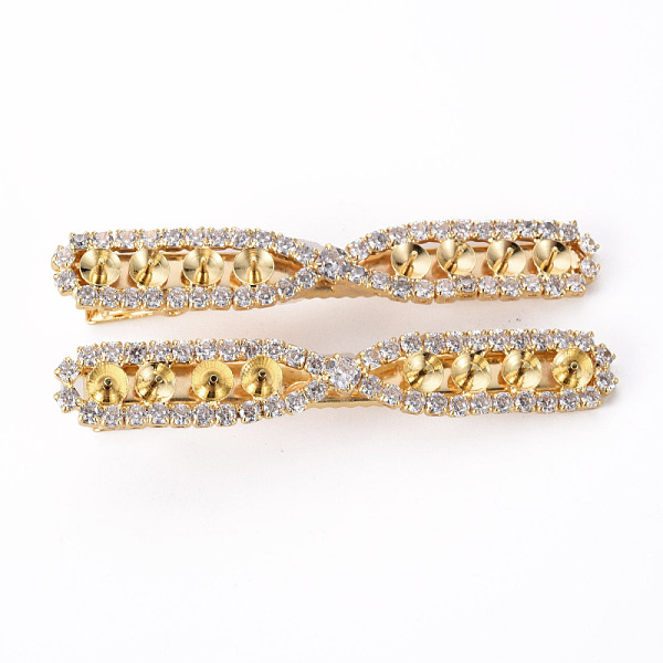 

PandaHall Brass Micro Pave Clear Cubic Zirconia Alligator Hair Clip Findings, for Half Drilled Bead, Nickel Free, Real 18K Gold Plated, For...