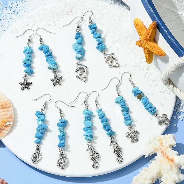 Synthetic Turquoise Chips Dangle Earring