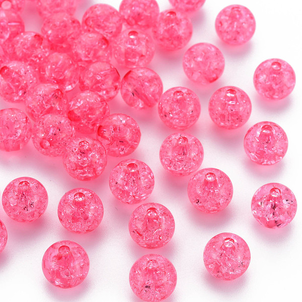 

PandaHall Transparent Crackle Acrylic Beads, Round, Fuchsia, 10x9mm, Hole: 2mm, about 940pcs/500g. Acrylic Round Pink