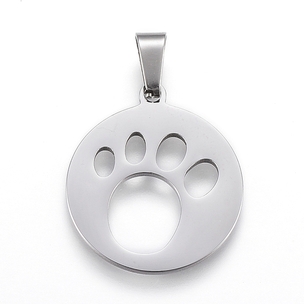 

PandaHall 304 Stainless Steel Pendants, Cut-Out, Flat Round with Dog Footprints, Stainless Steel Color, 25x22x1.2mm, Hole: 4x7.5mm 304...