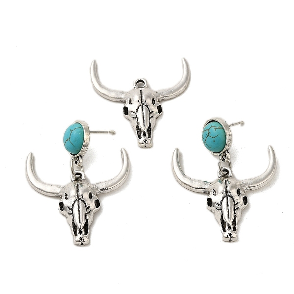 

PandaHall Synthetic Turquoise & Cattle Alloy Pendant Studs Earrings Sets, 316 Steel Needle Jewely for Women, Antique Silver, 44x32.5mm Alloy...