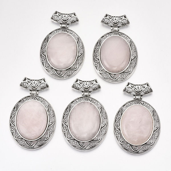 

PandaHall Natural Rose Quartz Big Pendants, with Alloy Findings, Oval, Antique Silver, 60x46x15mm, Hole: 8x5mm Rose Quartz Oval