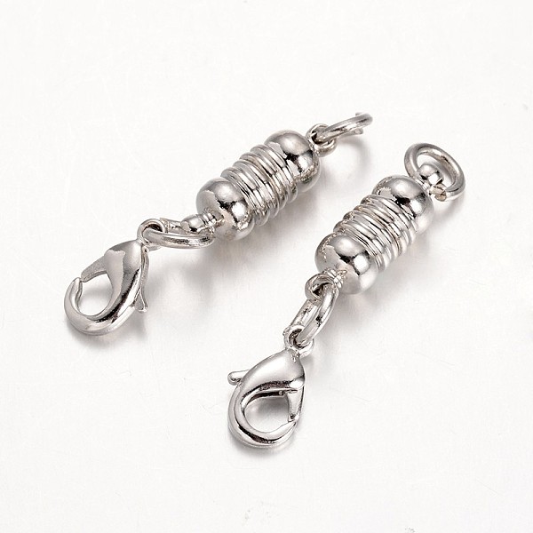 

PandaHall Eco-Friendly Column Brass Magnetic Clasps, with Lobster Claw Clasps, Lead Free & Nickel Free, Platinum, 17x6mm Brass Column