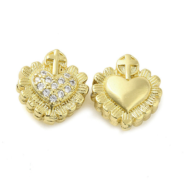 

PandaHall Rack Plating Brass Cubic Zirconia Beads, Long-Lasting Plated, Cadmium Free & Lead Free, Heart with Cross, Real 18K Gold Plated..., Clear