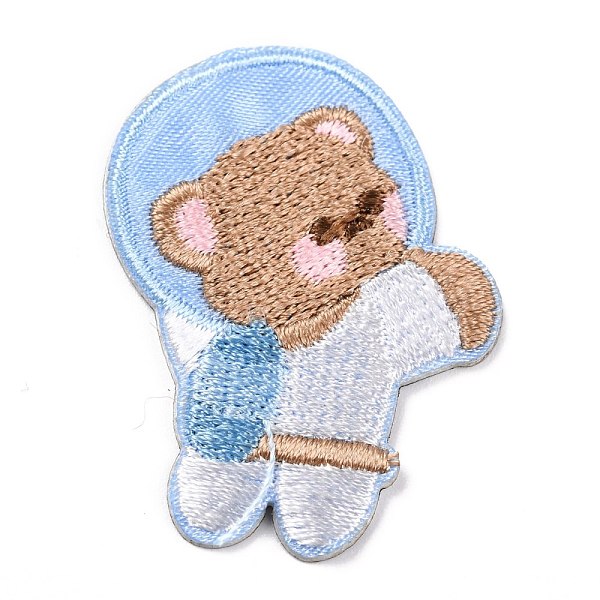 PandaHall Computerized Embroidery Cloth Self Adhesive Patches, Stick On Patch, Costume Accessories, Appliques, Bear, Sky Blue, 41x29x1.5mm...