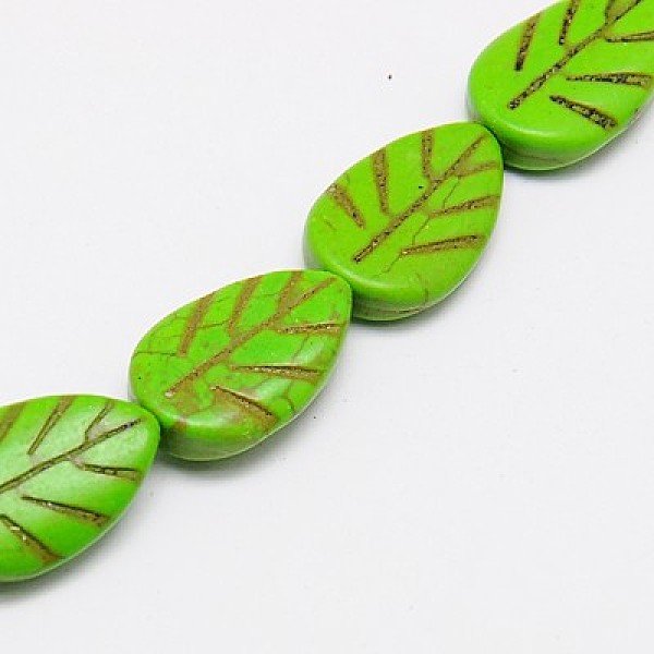 

PandaHall Synthetic Turquoise Beads Strands, Dyed, Leaf, Lime Green, 22x15x4.5mm, Hole: 1mm, about 19pcs/strand, 15.35 inch Synthetic...