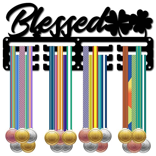 

PandaHall CREATCABIN Blessed Medal Holder Medal Hangers Medal Rack Display Sports Metal Hanging Awards Iron Small Clover Mount Awards for..., Black