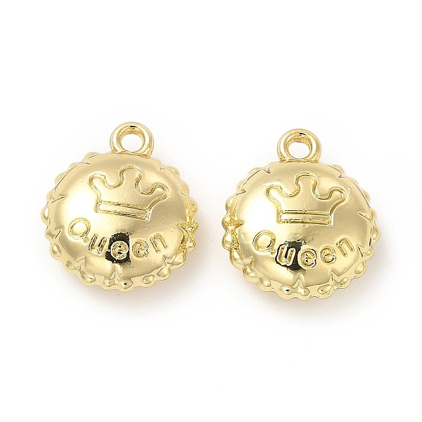 

PandaHall Rack Plating Alloy Charms, Cadmium Free & Lead Free, Flat Round with Crown & Word Queen, Light Gold, 13x11x5mm, Hole: 1.4mm Alloy...