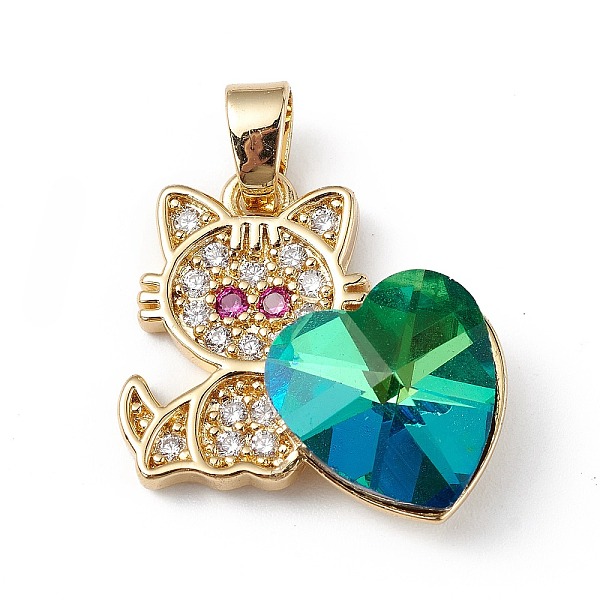 

PandaHall Real 18K Gold Plated Rack Plating Brass Micro Pave Cubic Zirconia Pendants, with Glass, Long-Lasting Plated, Cadmium Free & Lead..., Green