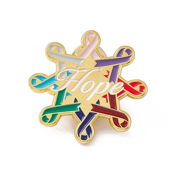 PandaHall Awareness Ribbon Star Enamel Pin, Golden Brass Word Hope Brooch for Backpack Clothes, Colorful, 34.5x36x2mm, Pin: 1.2mm. Brass...