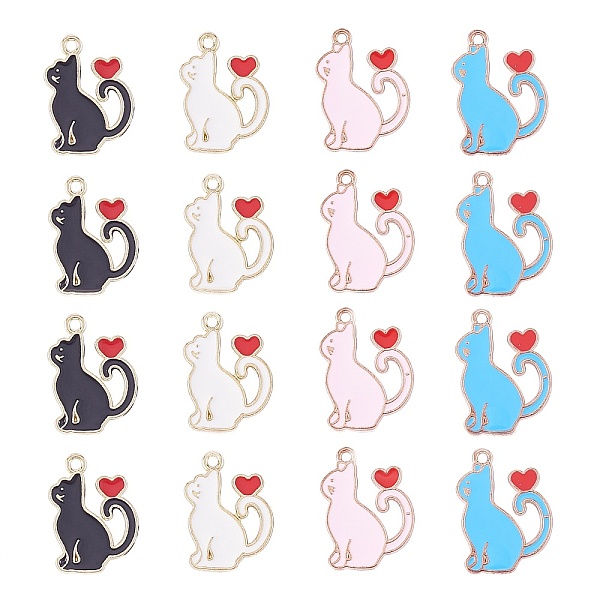 

PandaHall 40Pcs 4 Colors Zinc Alloy Enamel Pendants, Cat with Heart, Light Gold, Mixed Color, 20~25x15~20x1.5mm, Hole: 1.5mm, 10pcs/color..., Multicolor