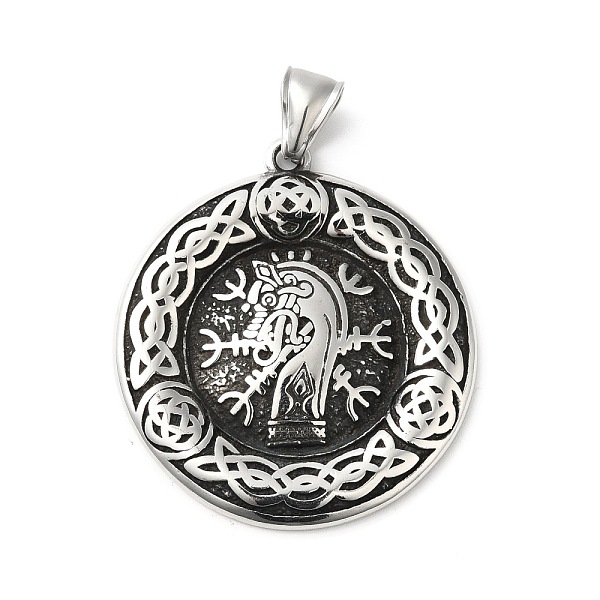 

PandaHall 304 Stainless Steel Manual Polishing Pendants, Flat Round with Helm of Awe, Antique Silver, 43x38.5x4mm, Hole: 4x8.5mm 304...