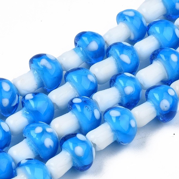 

PandaHall Mushroom Handmade Lampwork Beads Strands, Dodger Blue, 12.5~14x10~11mm, Hole: 1.2~1.5mm, about 24~25pcs/strand, 12.20 inch~12.99...