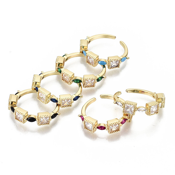 

PandaHall Brass Micro Pave Cubic Zirconia Cuff Rings, Open Rings, Real 18K Gold Plated, Nickel Free, Square, Mixed Color, Inner Diameter..., Multicolor