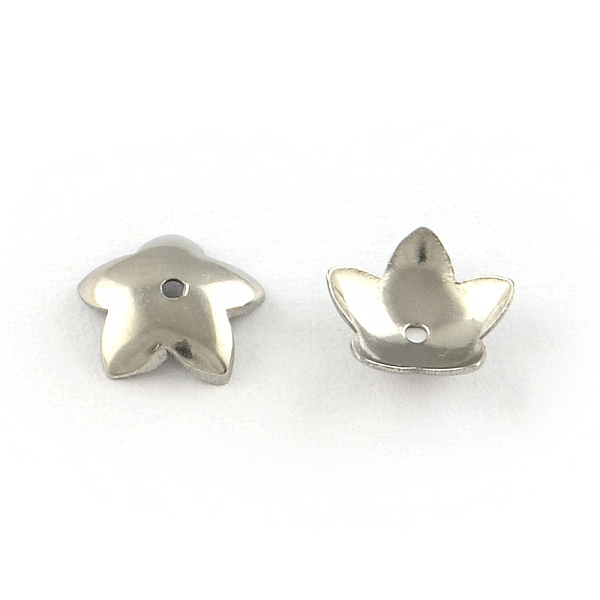 

PandaHall 5-Petal Flower Smooth Surface 304 Stainless Steel Bead Caps, Stainless Steel Color, 7x7x2mm, Hole: 0.5mm 304 Stainless Steel