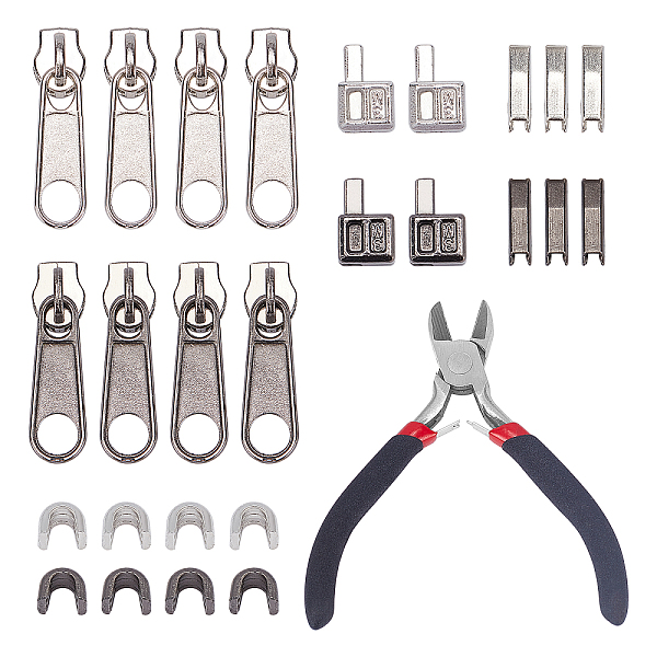 

PandaHall Clothing Accessories, Zinc Alloy Zipper Repair Accessories Insert Box & Pin Fix Retainer & Plug & Zipper Puller, Carbon Steel...