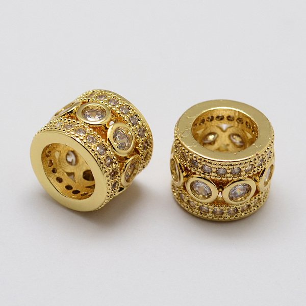 

PandaHall Brass Micro Pave Cubic Zirconia Beads, Column, Lead Free & Nickel Free, Golden, 11x9mm, Hole: 7mm Brass+Cubic Zirconia Column