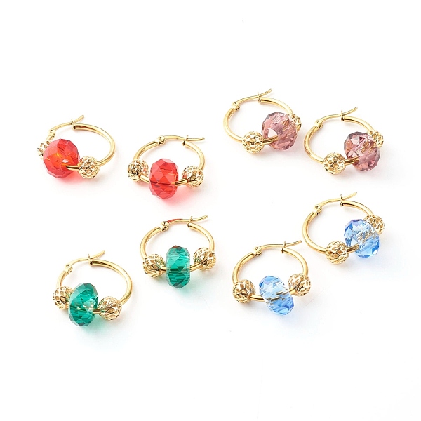 

PandaHall 304 Stainless Steel Hoop Earrings, with Brass & Glass European Beads, Mixed Color, 36x25x2mm, Pin: 0.7mm Glass Flat Round..., Multicolor