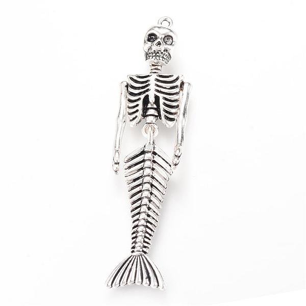 

PandaHall Tibetan Style Alloy Big Pendants, Mermaid Skull, Cadmium Free & Lead Free, Antique Silver, 74x19x9mm, Hole: 2mm Alloy Fish