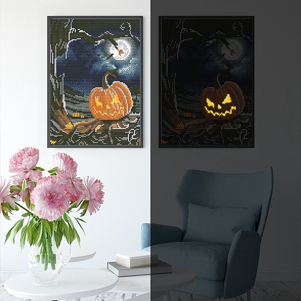 

PandaHall DIY Luminous Diamond Painting Kits, including Cloth, Resin Rhinestones, Diamond Sticky Pen, Tray Plate and Glue Clay, Pumpkin..., Orange