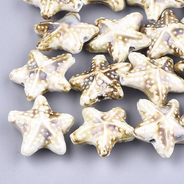 

PandaHall Handmade Porcelain Beads, Fancy Antique Glazed Porcelain, Starfish/Sea Stars, Linen, 35~36x37~38x15~17mm, Hole: 2~3mm Porcelain..., Brown