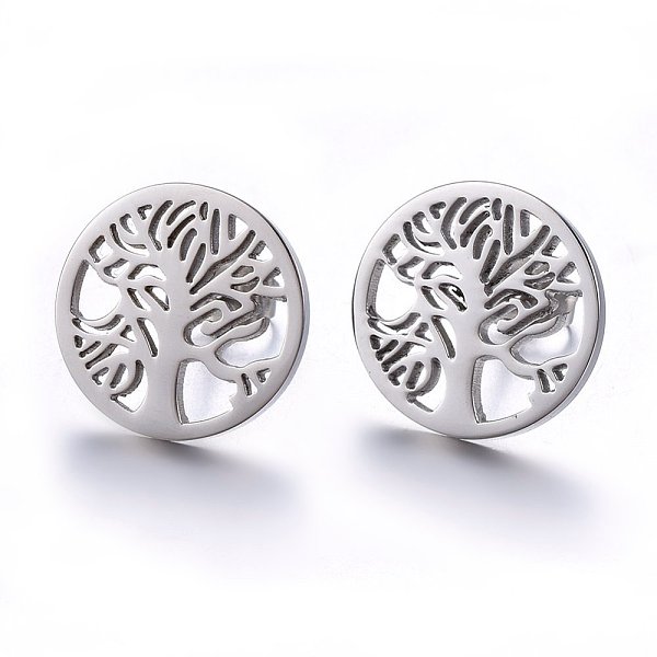 

PandaHall 304 Stainless Steel Stud Earrings, Hypoallergenic Earrings, Flat Round with Tree of Life, Stainless Steel Color, 15x1.2mm, Pin...