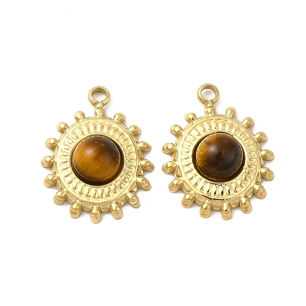 

PandaHall Natural Tiger Eye Pendants, Sun Charms, with Vacuum Plating Real 18K Gold Plated 201 Stainless Steel Findings, 15x12x4mm, Hole...