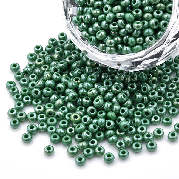 

PandaHall 8/0 Czech Opaque Glass Seed Beads, Lustered, Round, Green, 3x2mm, Hole: 1mm, about 500g/bag Czech Glass Green