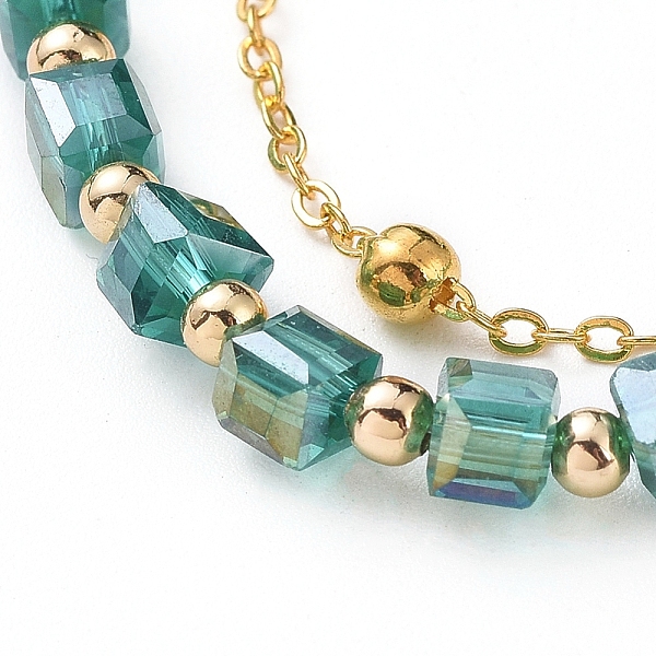 

PandaHall Beaded Bracelets and Chain Bracelets Sets, Stackable Bracelets, with Brass Cable Chains and Faceted Glass Beads, 304 Stainless..., Green
