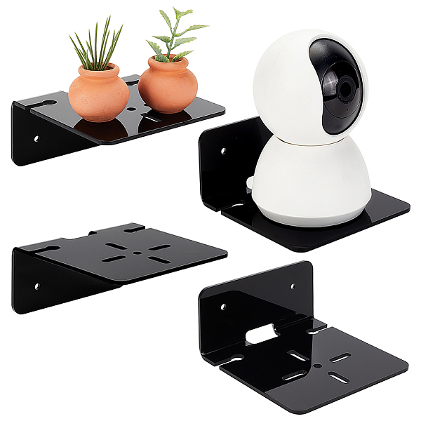 

PandaHall Acrylic Wall-Mounted Adhesive Camera Display Shelf with Iron Screw, for Monitor, Router Holder, Black, 10x9.8x4.7cm Acrylic Black