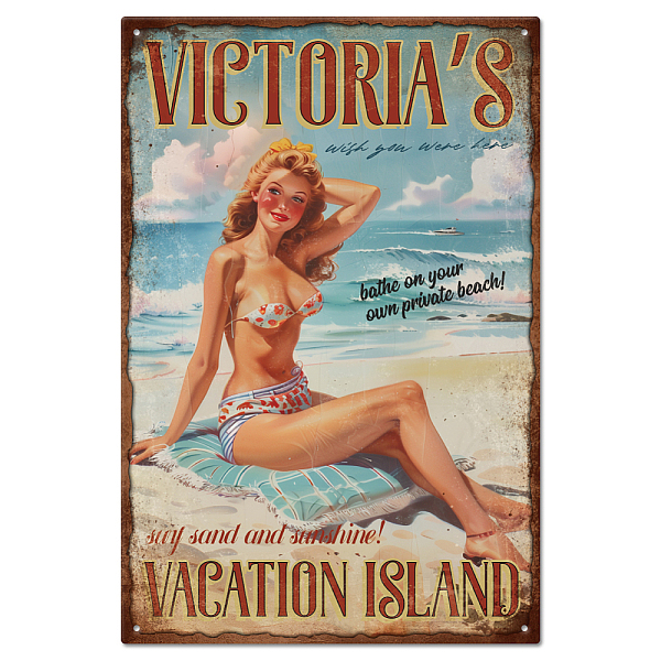 

PandaHall GLOBLELAND Vintage Pin Up Lady Metal Tin Sign 8×12inch Retro Beach Vacation Funny Tin Room Door Sign Cave Signs Art Plaque Poster...