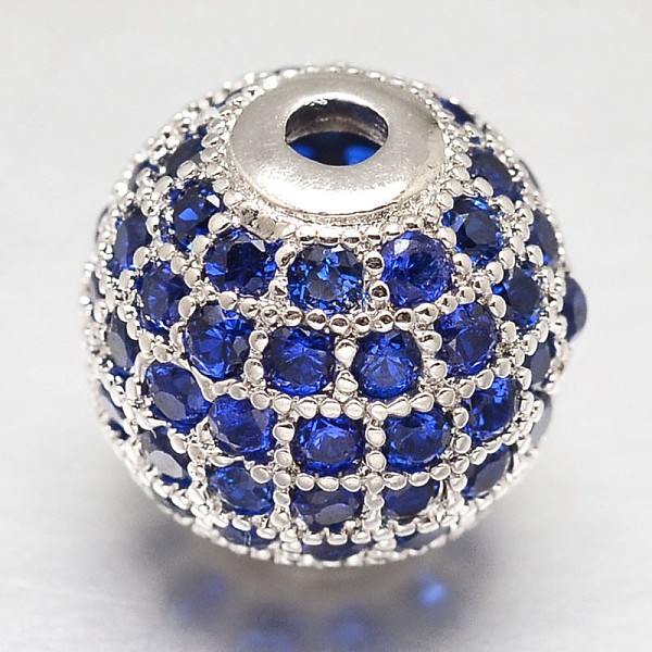 

PandaHall CZ Brass Micro Pave Cubic Zirconia Round Beads, Platinum, 8mm, Hole: 2mm Brass+Cubic Zirconia Round Blue